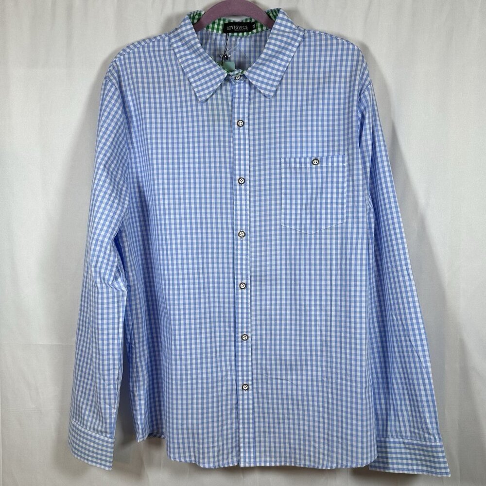 Mens Cotton Button Down Collared Shirt Size XL Blue & White Checkered